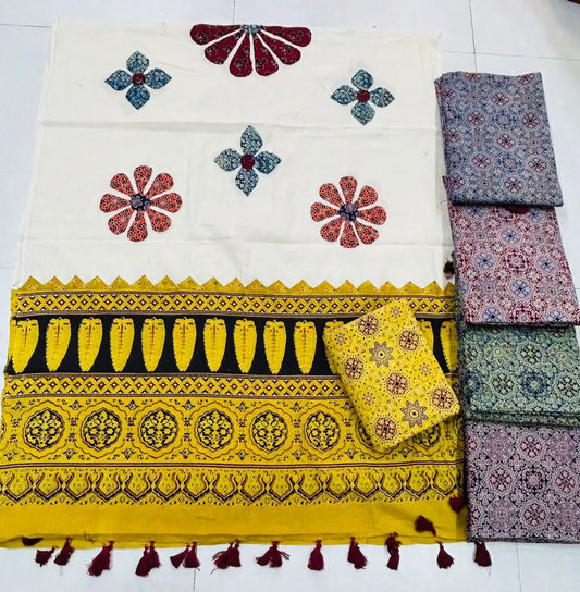 Jaipuri Cotton Hand Block Applique Work Unstitched Suit