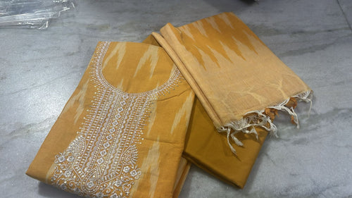 Ikkat Khadi Cotton Unstiched Ladies Suit - 3 Piece Set