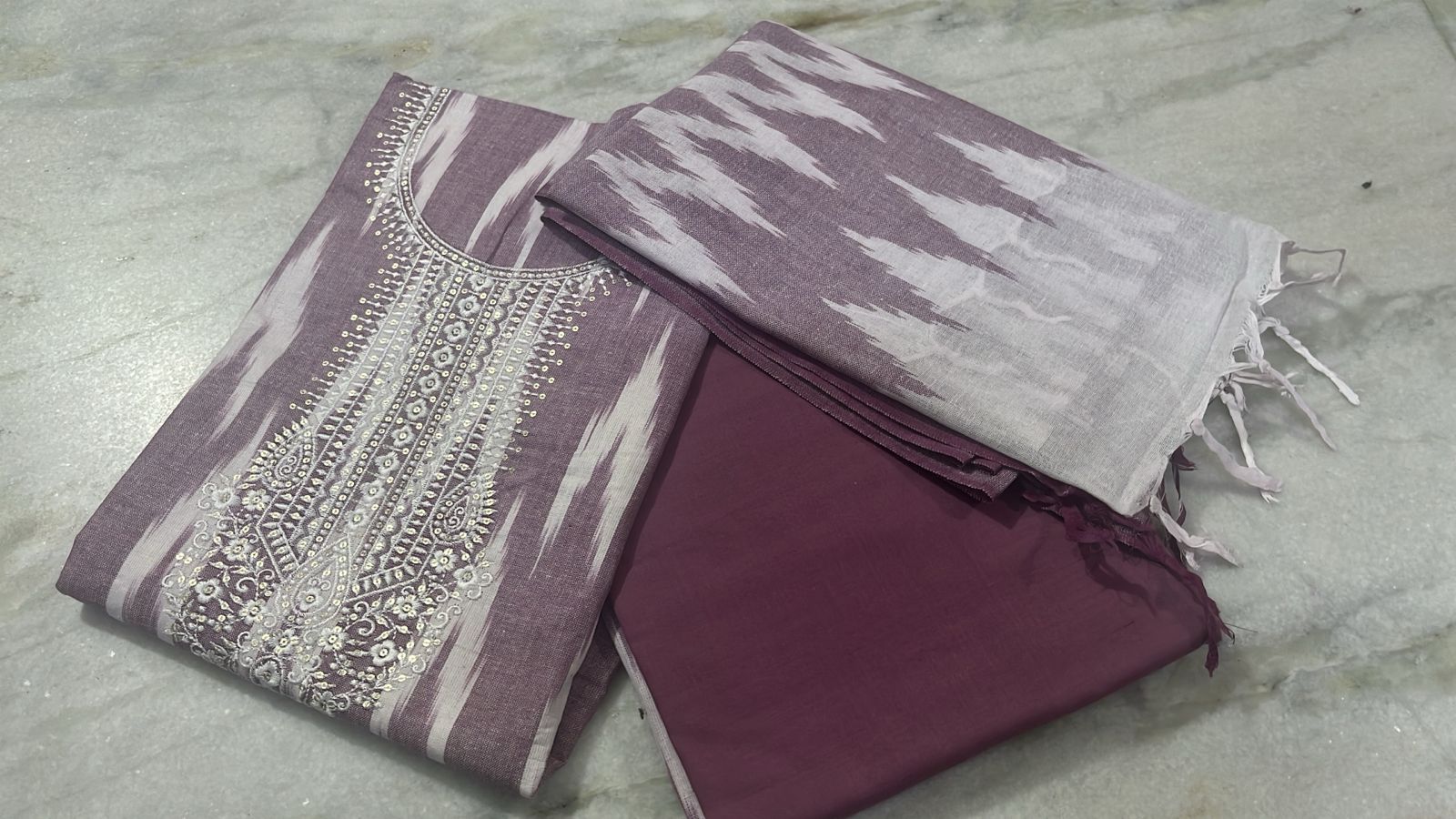 Ikkat Khadi Cotton Unstiched Ladies Suit - 3 Piece Set