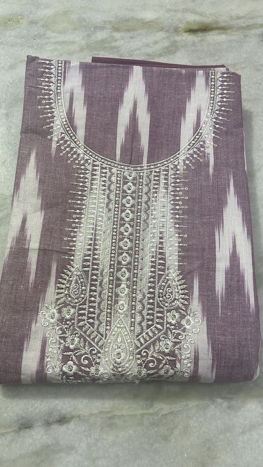 Ikkat Khadi Cotton Unstiched Ladies Suit - 3 Piece Set