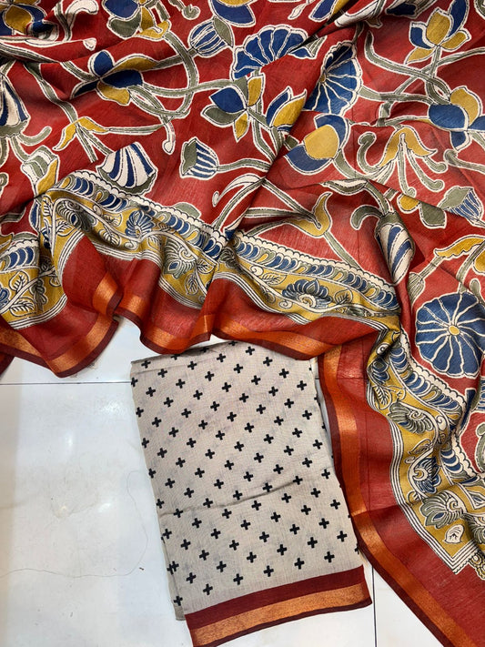 Maheshwari Cotton 3 Piece Suit Set with Rayon Cotton Bottom & Maheshwari Dupatta