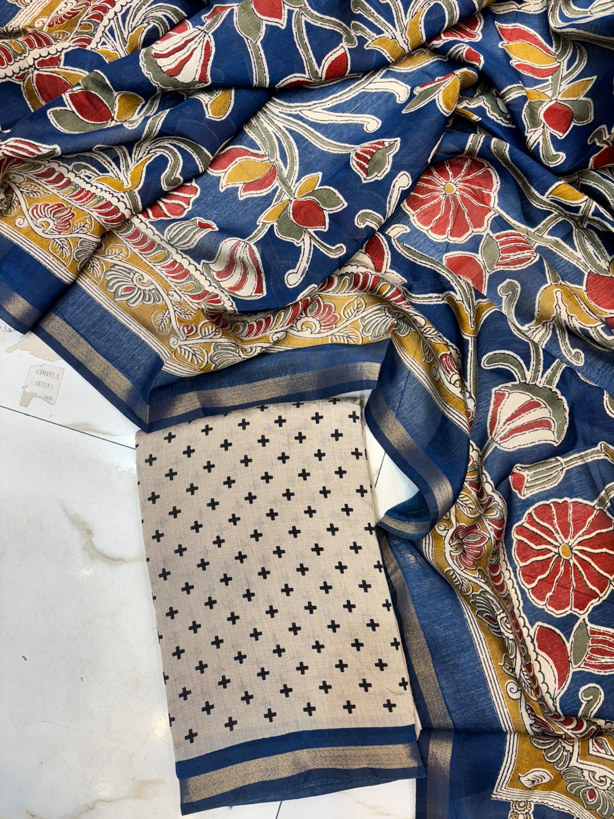 Maheshwari Cotton 3 Piece Suit Set with Rayon Cotton Bottom & Maheshwari Dupatta