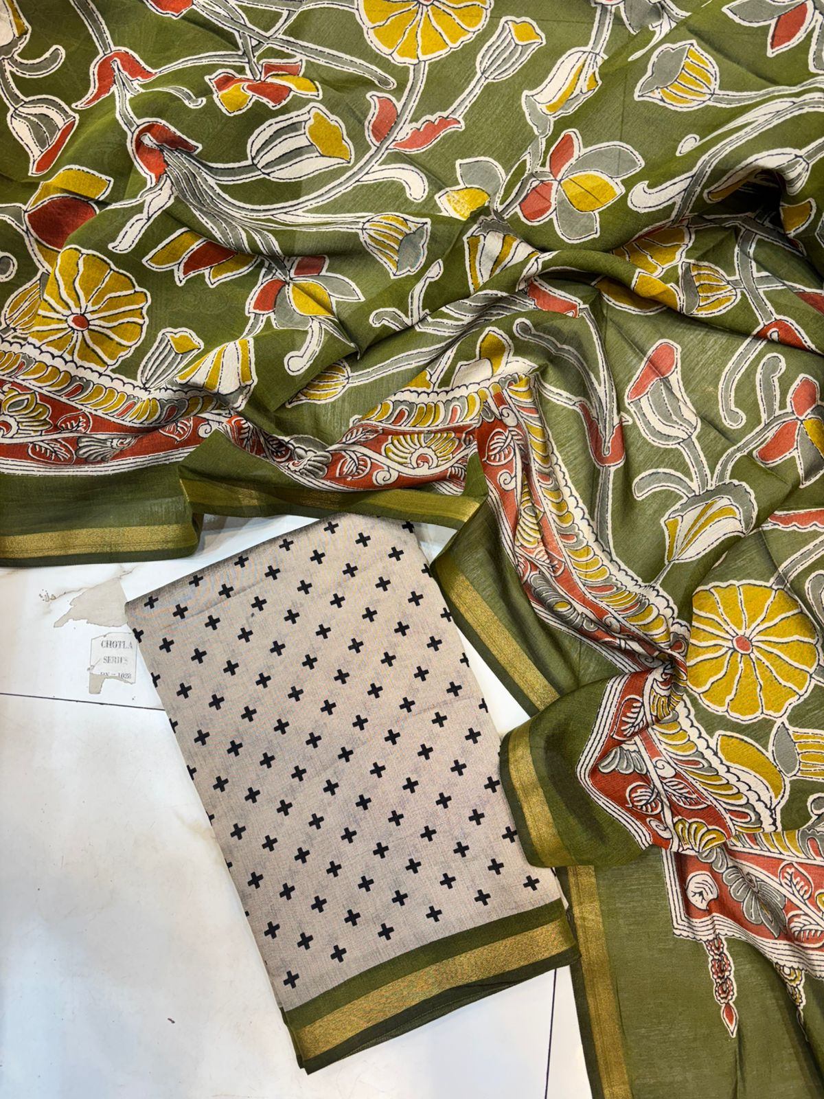 Maheshwari Cotton 3 Piece Suit Set with Rayon Cotton Bottom & Maheshwari Dupatta