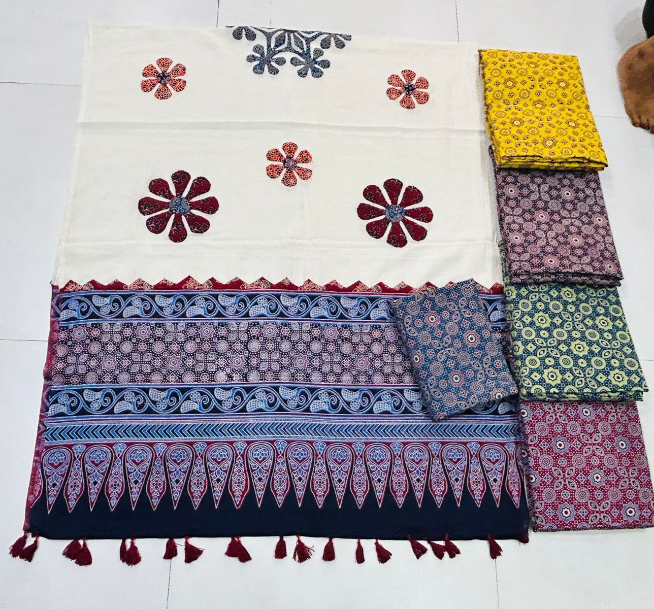 Jaipuri Cotton Hand Block Applique Work Unstitched Suit