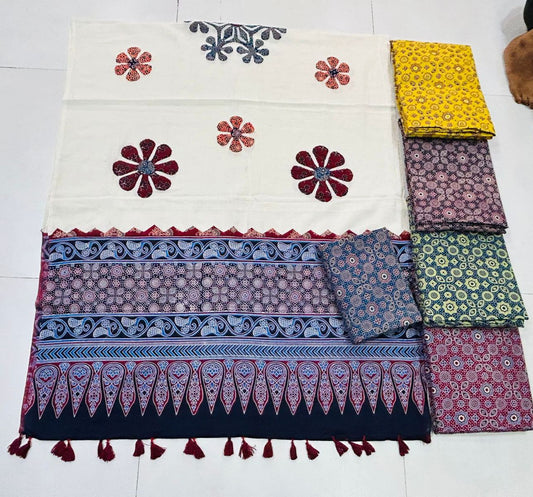 Jaipuri Cotton Hand Block Applique Work Unstitched Suit