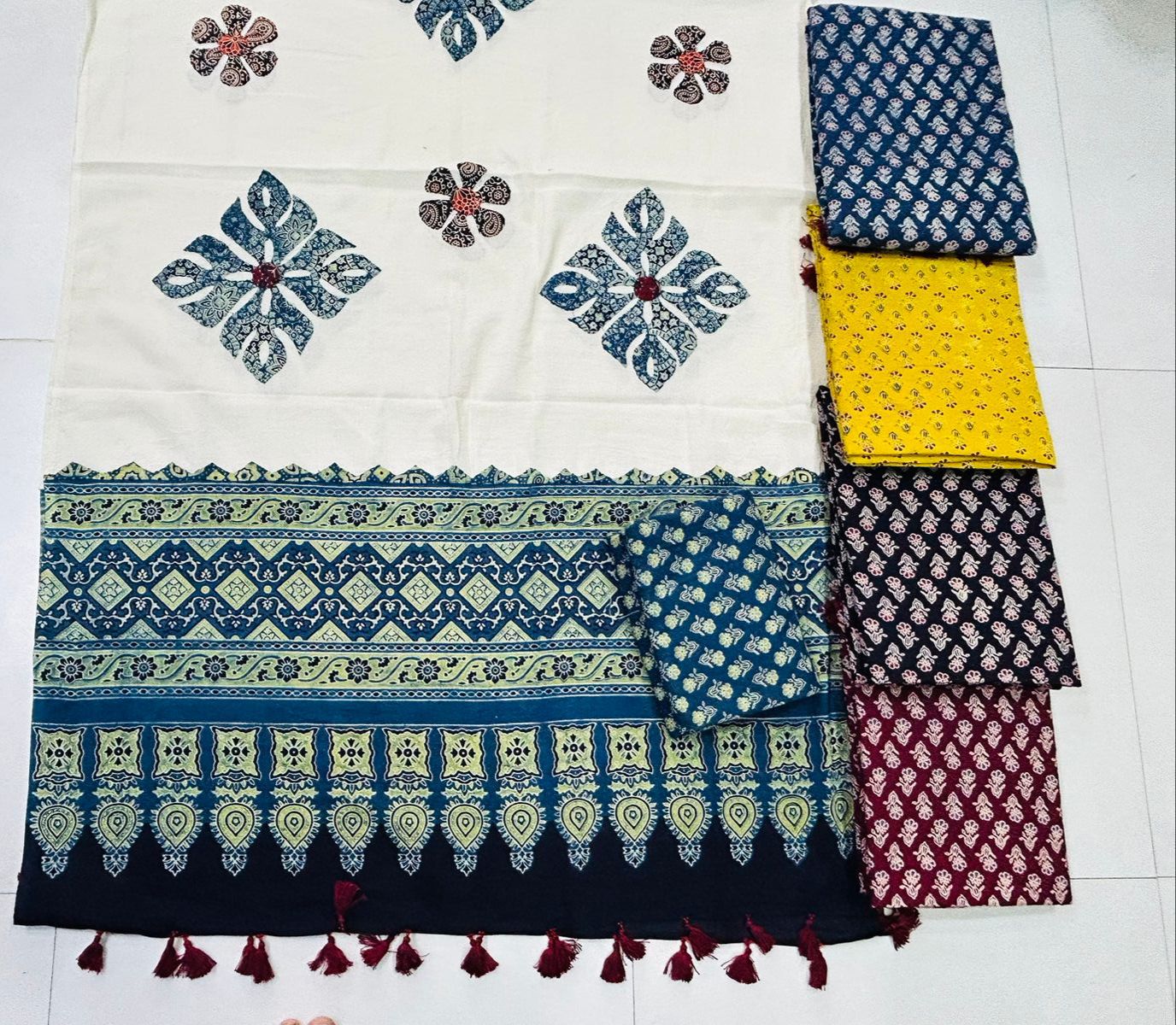 Jaipuri Cotton Hand Block Applique Work Unstitched Suit