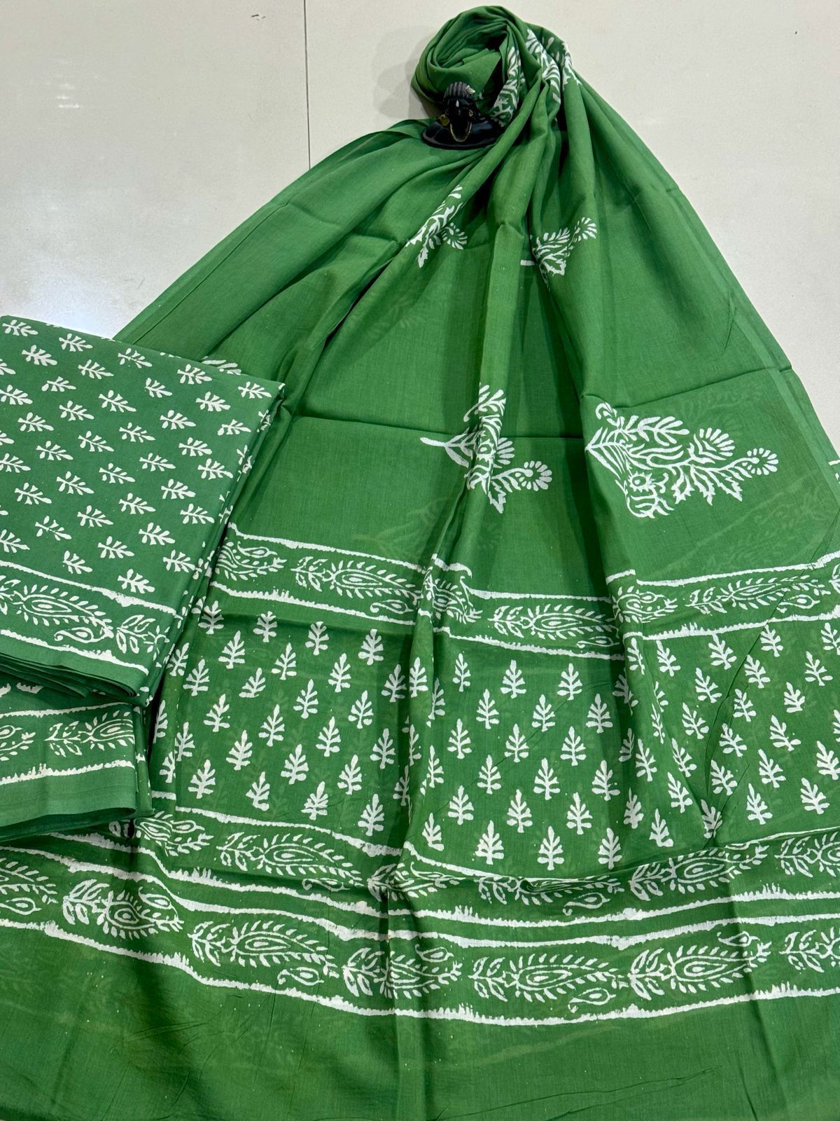 Block Printed Pure Cotton Unstitched Suit Set with Mulmul Dupatta
